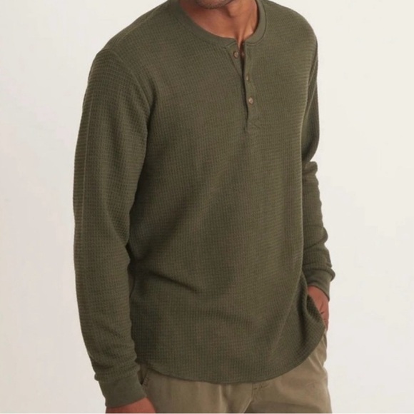 Marine Layer Men’s Waffle Knit Henley Long Sleeve Olive Green Shirt Size Medium - Picture 3 of 9